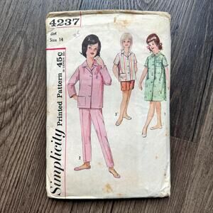Vintage 1960s Simplicity 4237 Sewing Pattern Womens S Pajama Set Nightgown